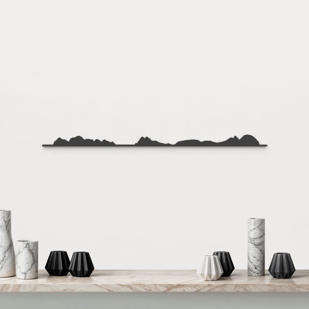 Skyline Islas Cíes de madera negra, silueta decorativa de pared.