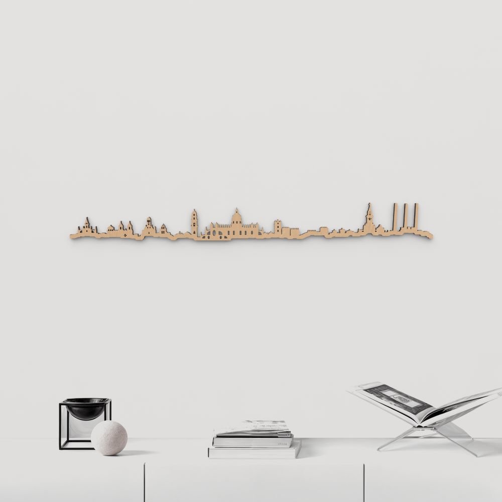 Skyline Jerez de la Frontera de madera marrón para decoración de pared.