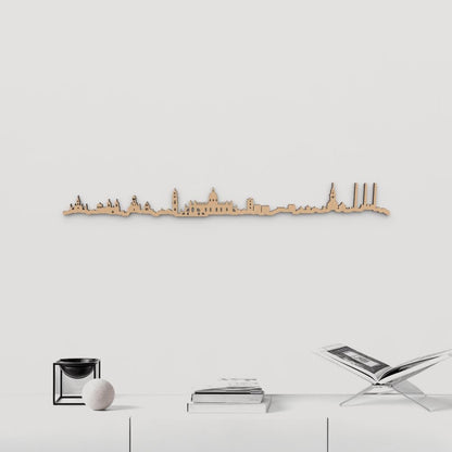 Skyline Jerez de la Frontera de madera marrón para decoración de pared.