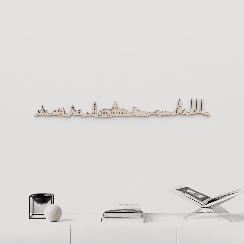 Skyline Jerez de la Frontera en madera natural para decoración mural.