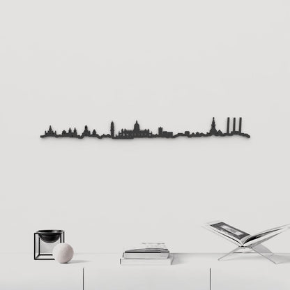 Skyline Jerez de la Frontera de madera negra, silueta decorativa de pared.