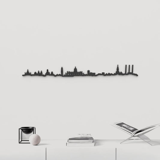 Skyline Jerez de la Frontera de madera negra, silueta decorativa de pared.