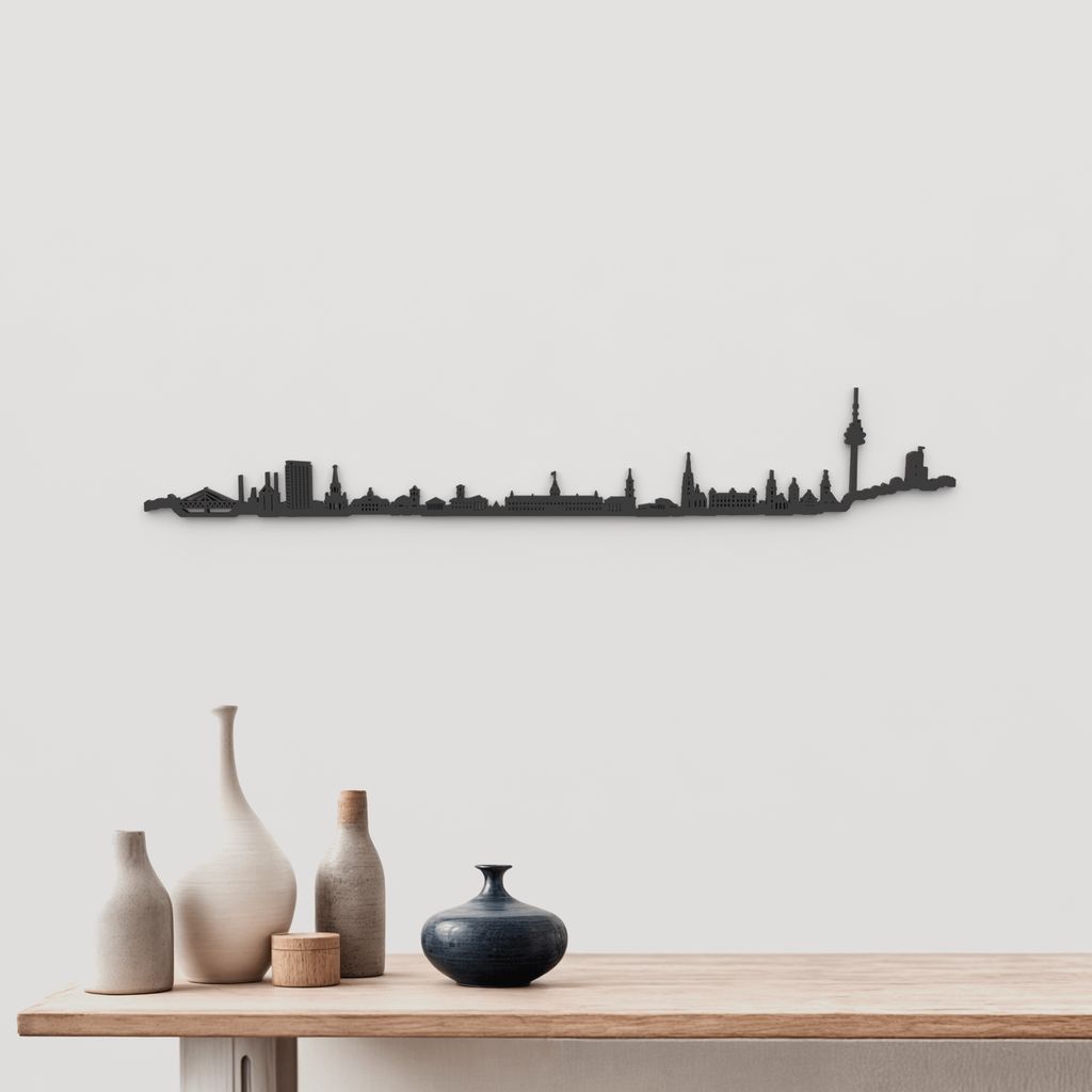 Skyline Karlsruhe de madera negra, silueta decorativa de pared.