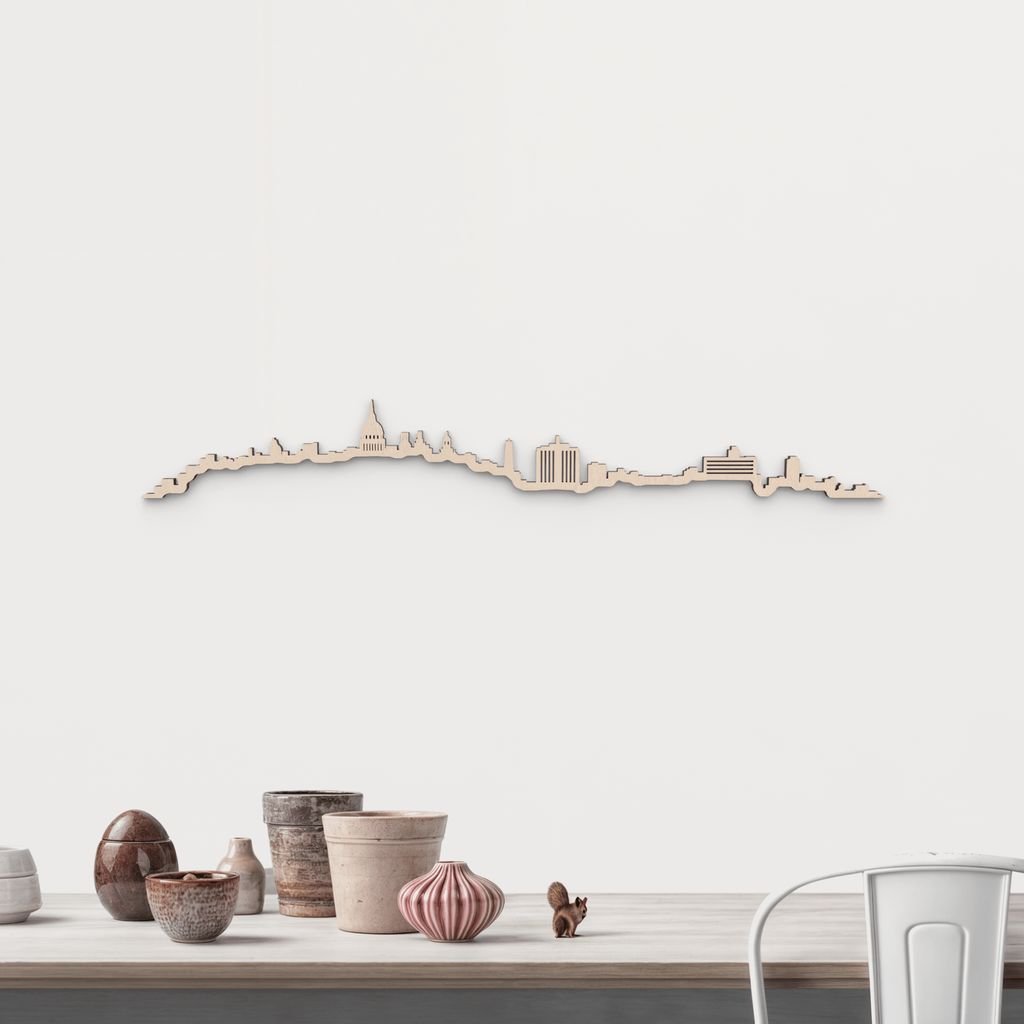 Skyline La Habana en madera natural para decoración mural.