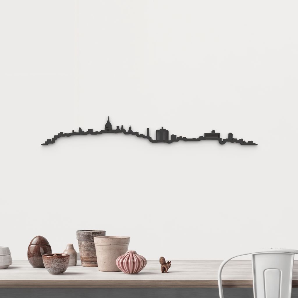 Skyline La Habana de madera negra, silueta decorativa de pared.