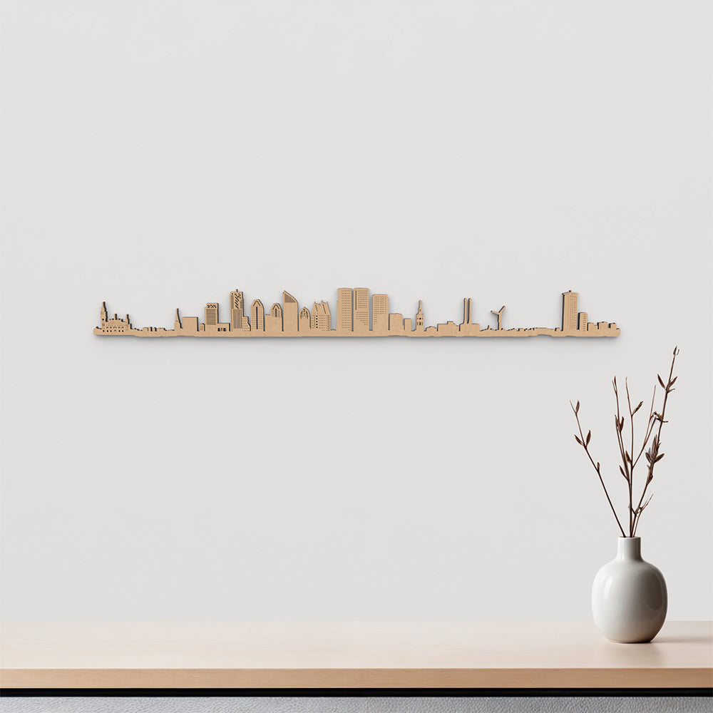 Skyline La Haya de madera marrón para decoración de pared.