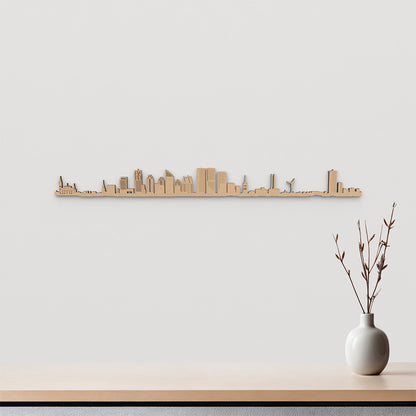 Skyline La Haya de madera marrón para decoración de pared.