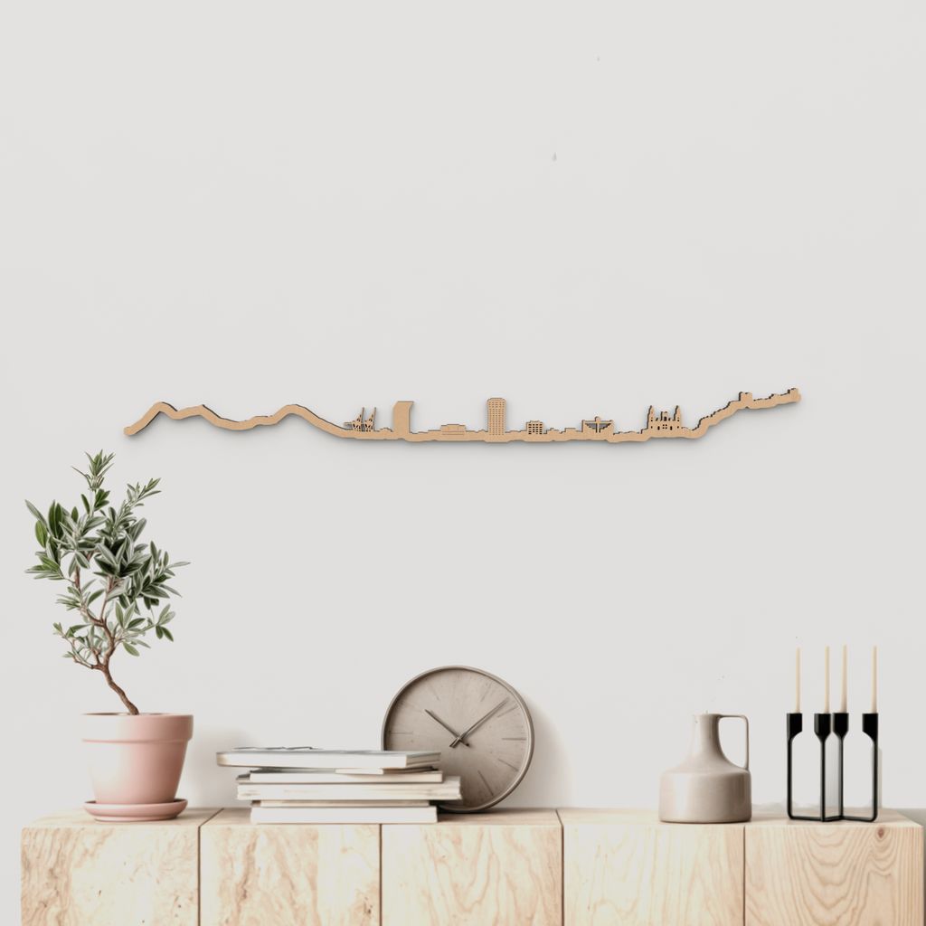 Skyline Las Palmas de Gran Canaria de madera marrón para decoración de pared.