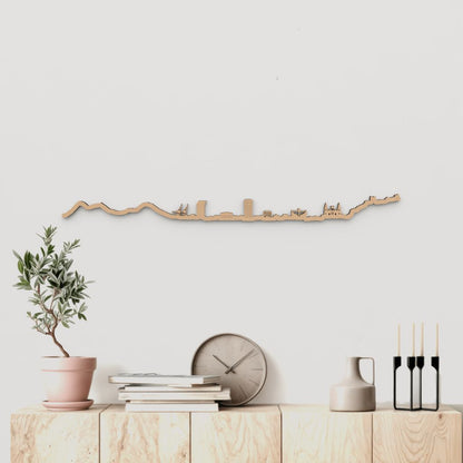 Skyline Las Palmas de Gran Canaria de madera marrón para decoración de pared.