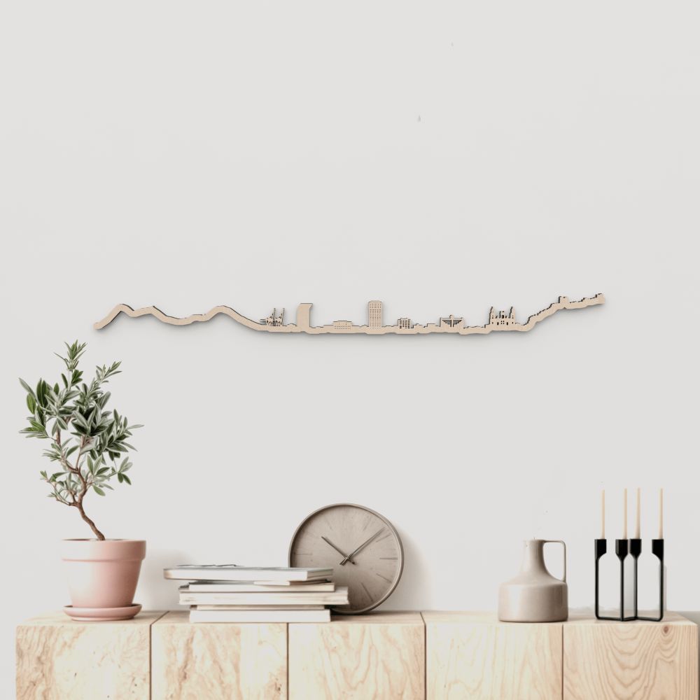 Skyline Las Palmas de Gran Canaria en madera natural para decoración mural.