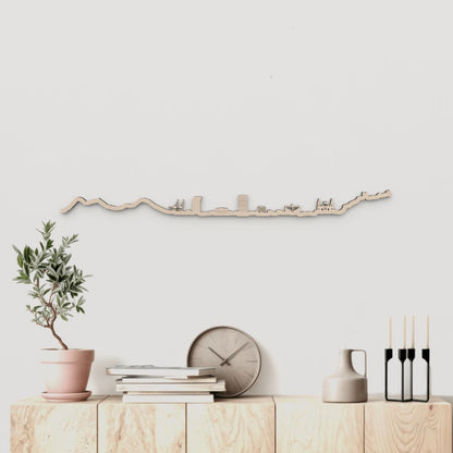 Skyline Las Palmas de Gran Canaria en madera natural para decoración mural.