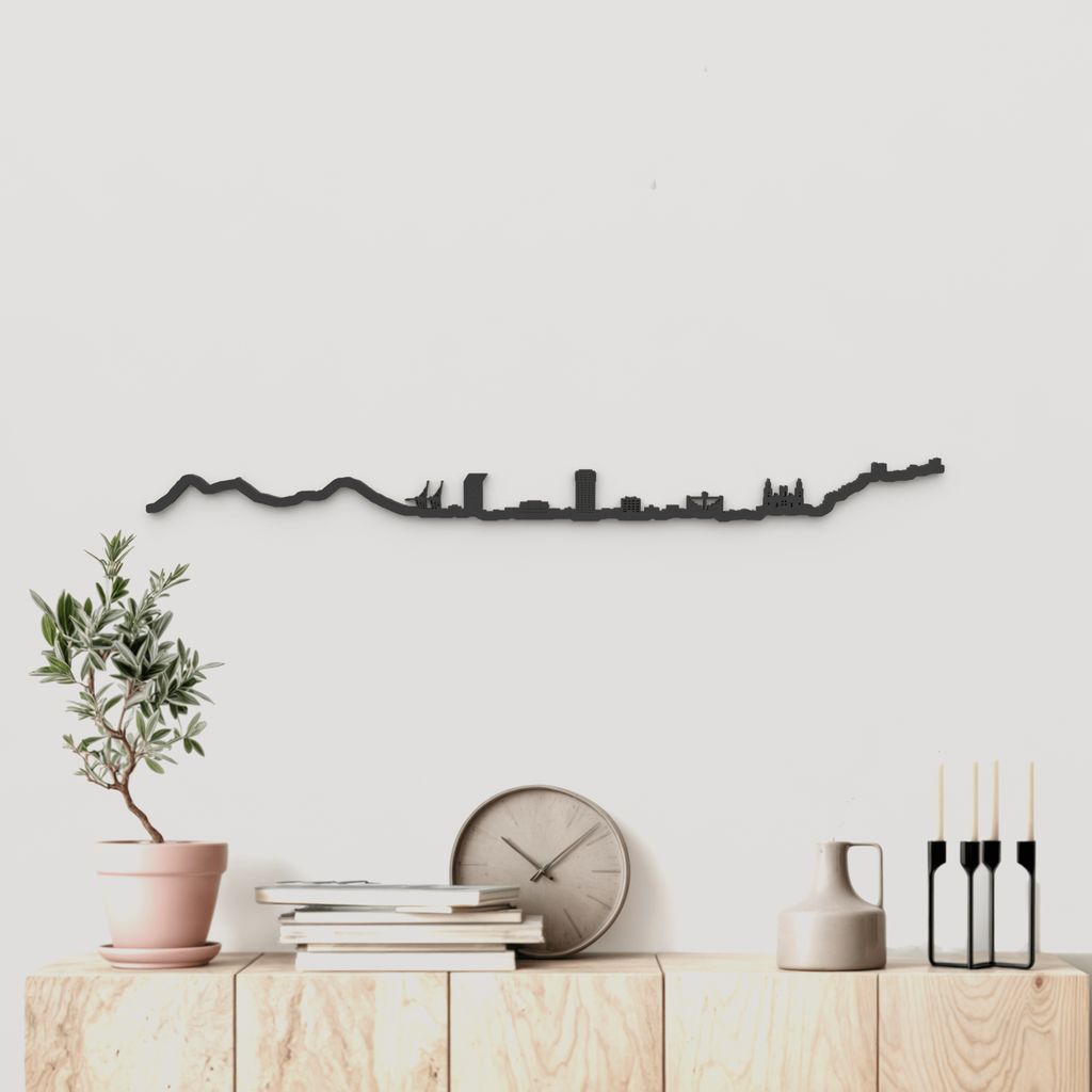 Skyline Las Palmas de Gran Canaria de madera negra, silueta decorativa de pared.