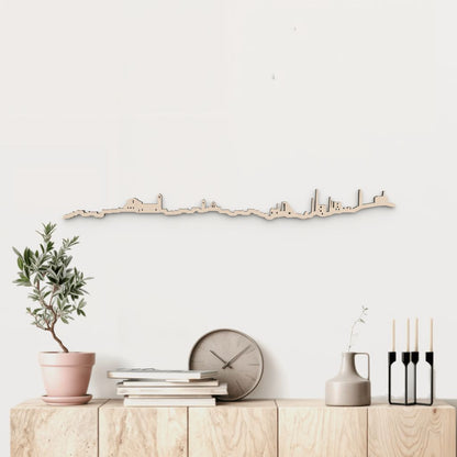 Skyline Linares en madera natural para decoración mural.