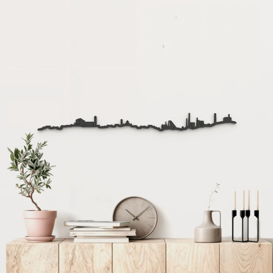 Skyline Linares de madera negra, silueta decorativa de pared.