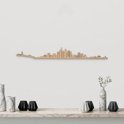 Skyline Los Angeles de madera marrón para decoración de pared.