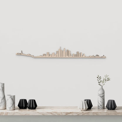 Skyline Los Angeles en madera natural para decoración mural.