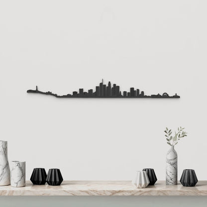 Skyline Los Angeles de madera negra, silueta decorativa de pared.