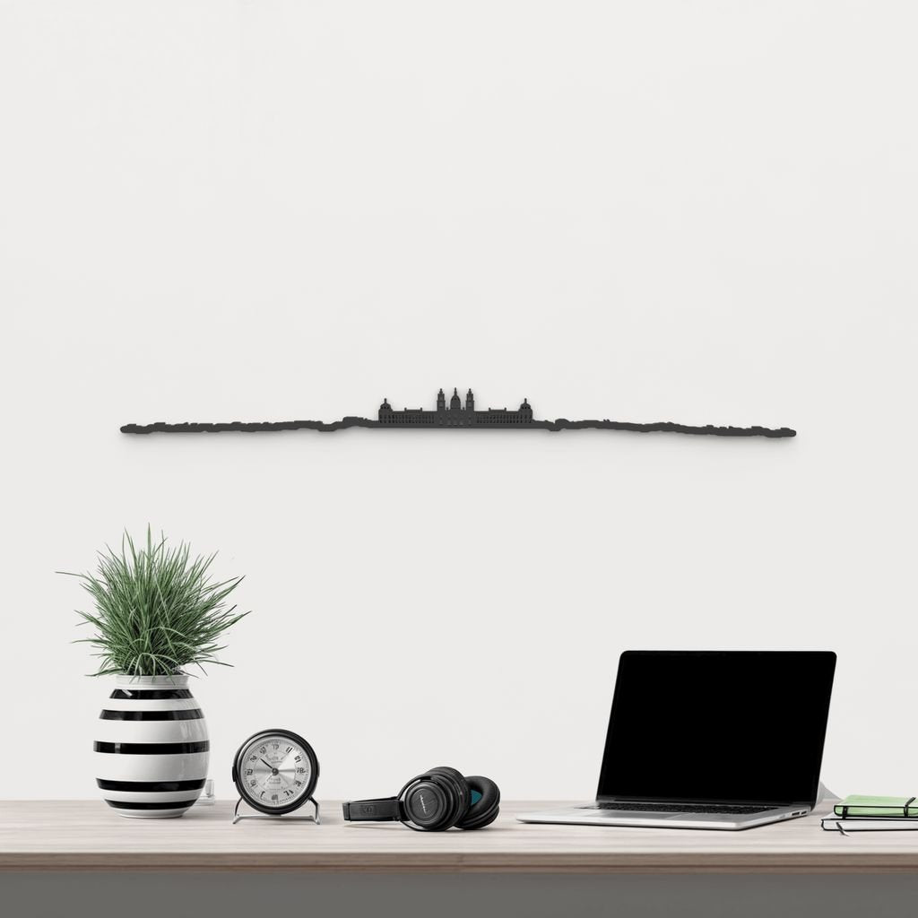 Skyline Mafra de madera negra, silueta decorativa de pared.