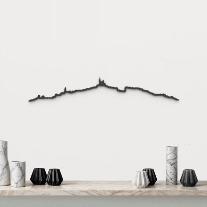 Skyline Marsella de madera negra, silueta decorativa de pared.