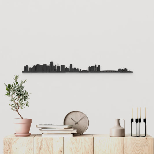 Skyline Miami de madera negra, silueta decorativa de pared.