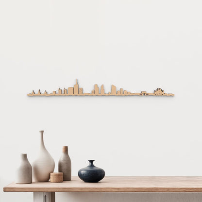 Skyline Milán de madera marrón para decoración de pared.