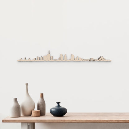 Skyline Milán en madera natural para decoración mural.