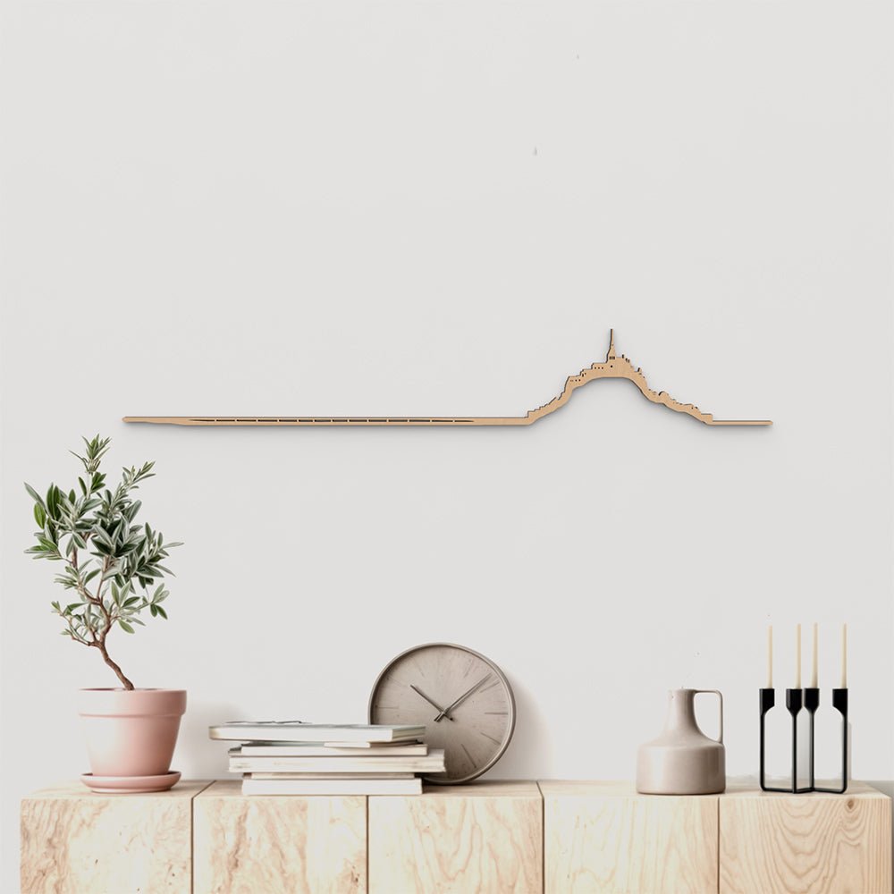 Skyline Mont Saint-Michel de madera marrón para decoración de pared.