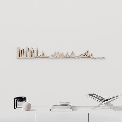 Skyline Moscú en madera natural para decoración mural.