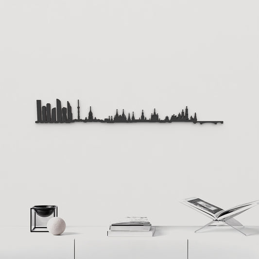 Skyline Moscú de madera negra, silueta decorativa de pared.