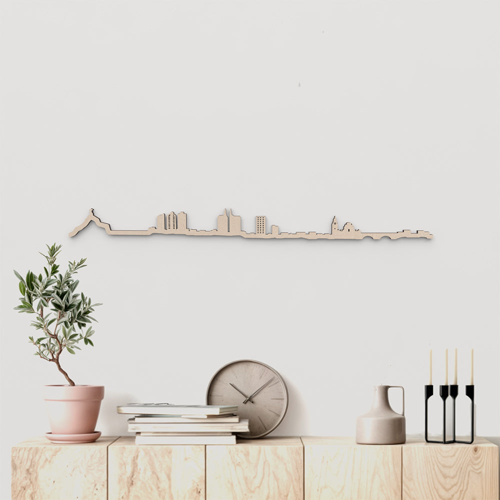 Skyline Murcia en madera natural para decoración mural.
