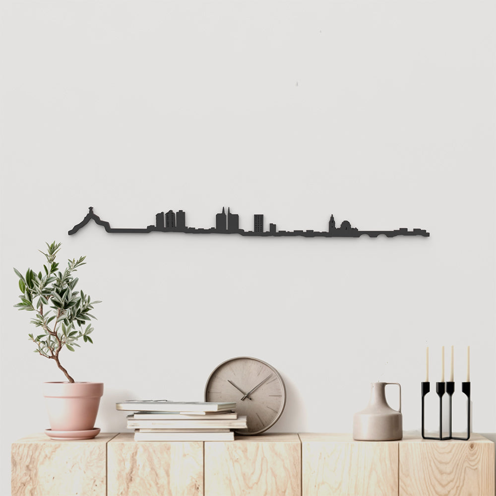 Skyline Murcia de madera negra, silueta decorativa de pared.