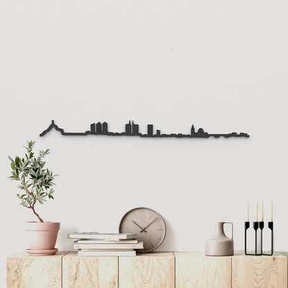 Skyline Murcia de madera negra, silueta decorativa de pared.