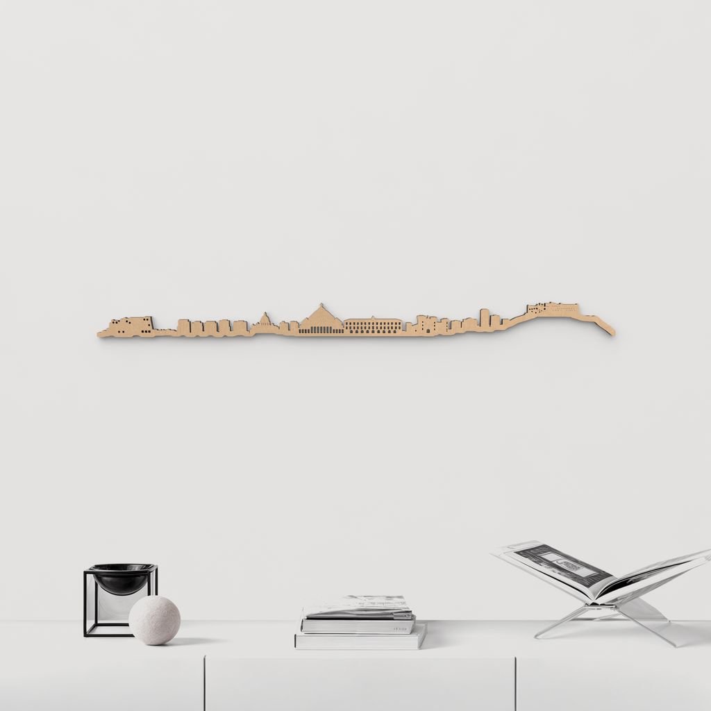 Skyline Nápoles de madera marrón para decoración de pared.