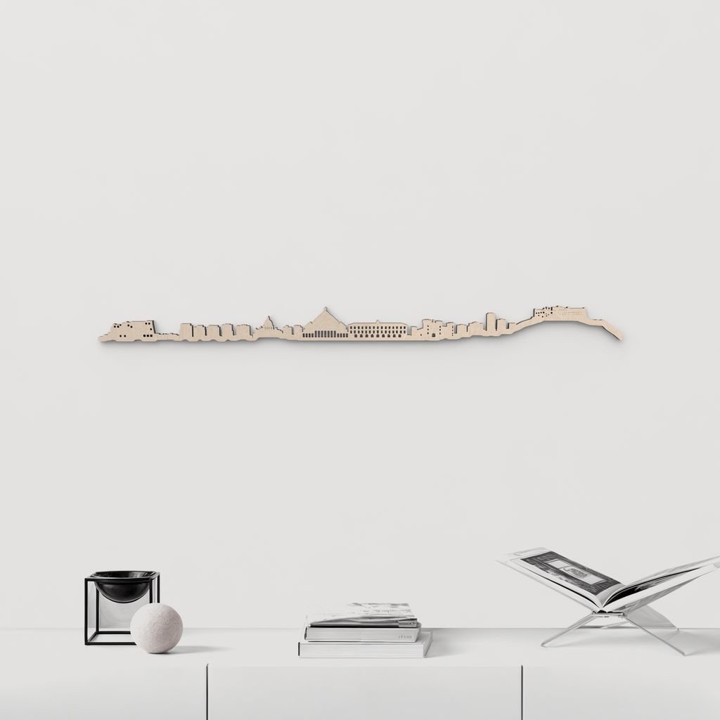 Skyline Nápoles en madera natural para decoración mural.