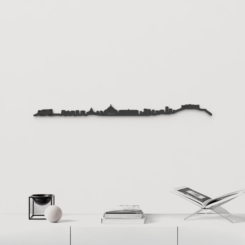 Skyline Nápoles de madera negra, silueta decorativa de pared.