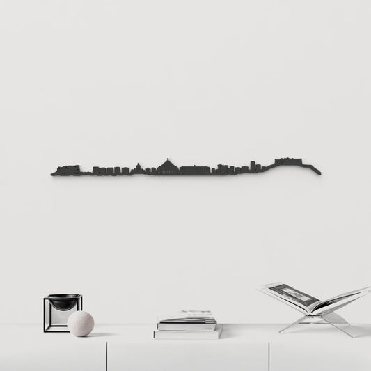 Skyline Nápoles de madera negra, silueta decorativa de pared.