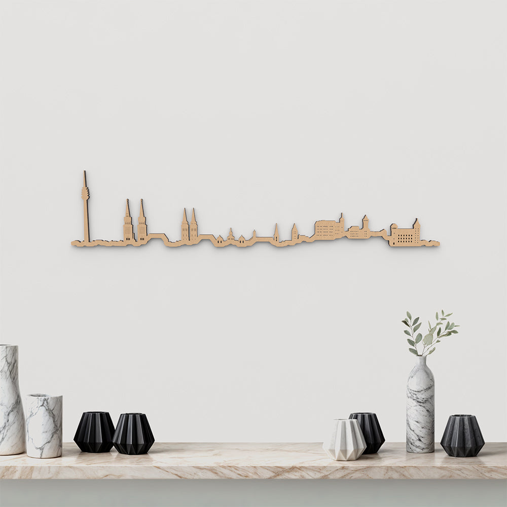 Skyline Nuremberg de madera marrón para decoración de pared.