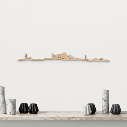 Skyline Olite de madera marrón para decoración de pared.