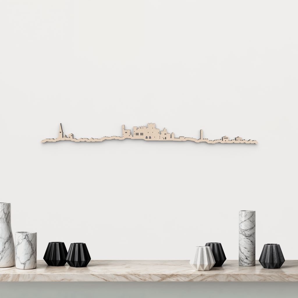 Skyline Olite en madera natural para decoración mural.