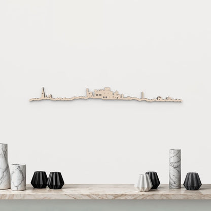 Skyline Olite en madera natural para decoración mural.