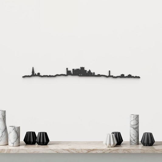 Skyline Olite de madera negra, silueta decorativa de pared.