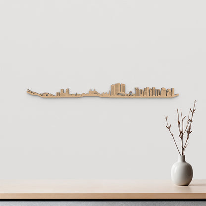 Skyline Oslo de madera marrón para decoración de pared.