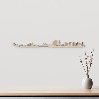 Skyline Oslo en madera natural para decoración mural.