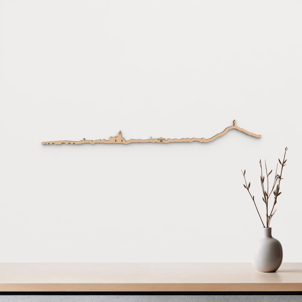 Skyline Palencia de madera marrón para decoración de pared.