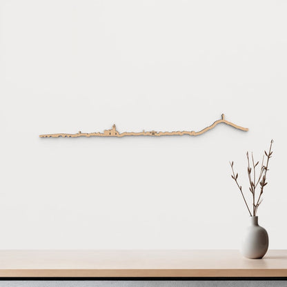 Skyline Palencia de madera marrón para decoración de pared.