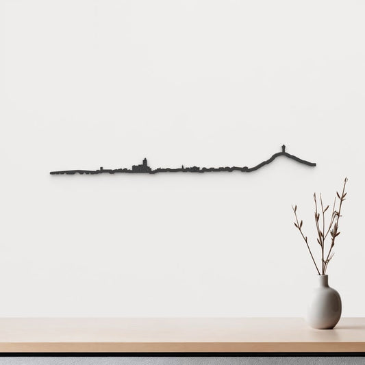 Skyline Palencia de madera negra, silueta decorativa de pared.