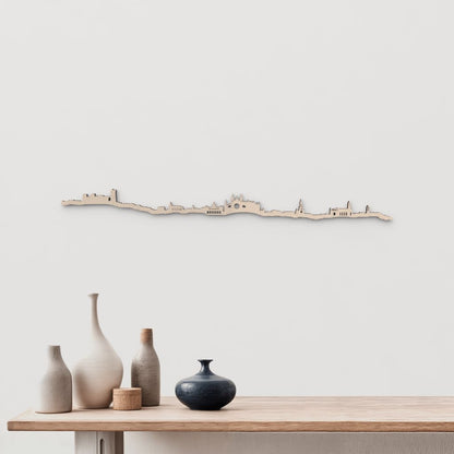 Skyline Palma en madera natural para decoración mural.