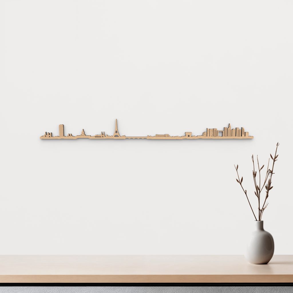 Skyline París de madera marrón para decoración de pared.