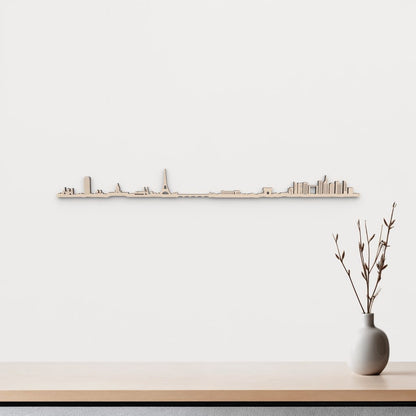 Skyline París en madera natural para decoración mural.
