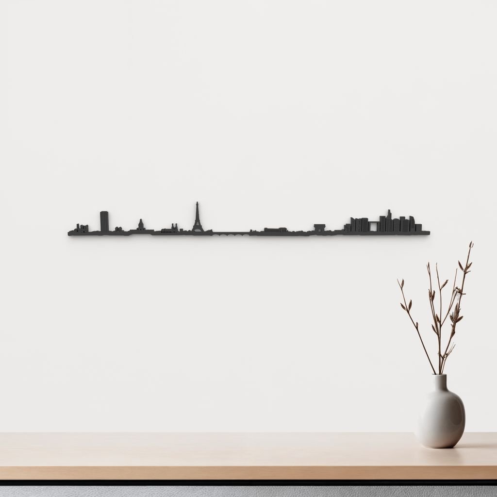 Skyline París de madera negra, silueta decorativa de pared.